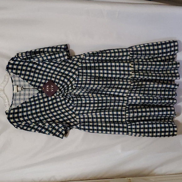 Ava & Viv Women's Plus Size Flutter Short Sleeve Tiered Midi Dress Gingham - Picture 4 of 12